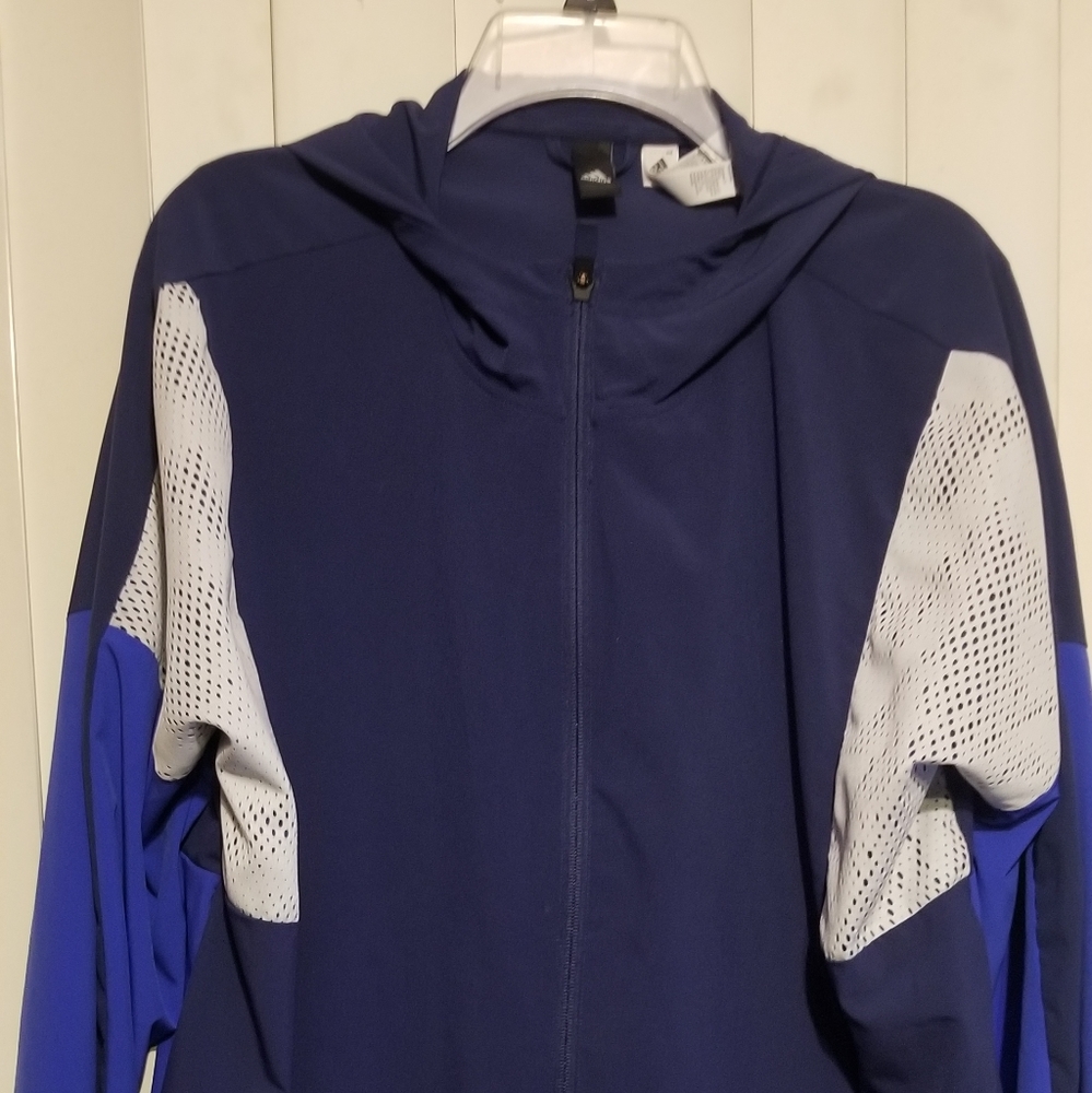 NWOT Adidas Hooded Blue White Jacket XL